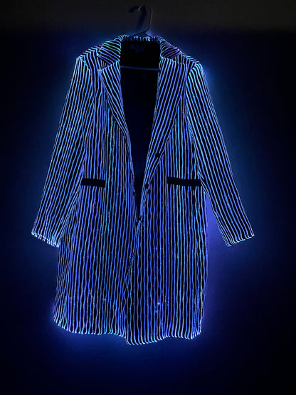 LED fiber optic trench coat, black, phone app remote controlled, all color changeable