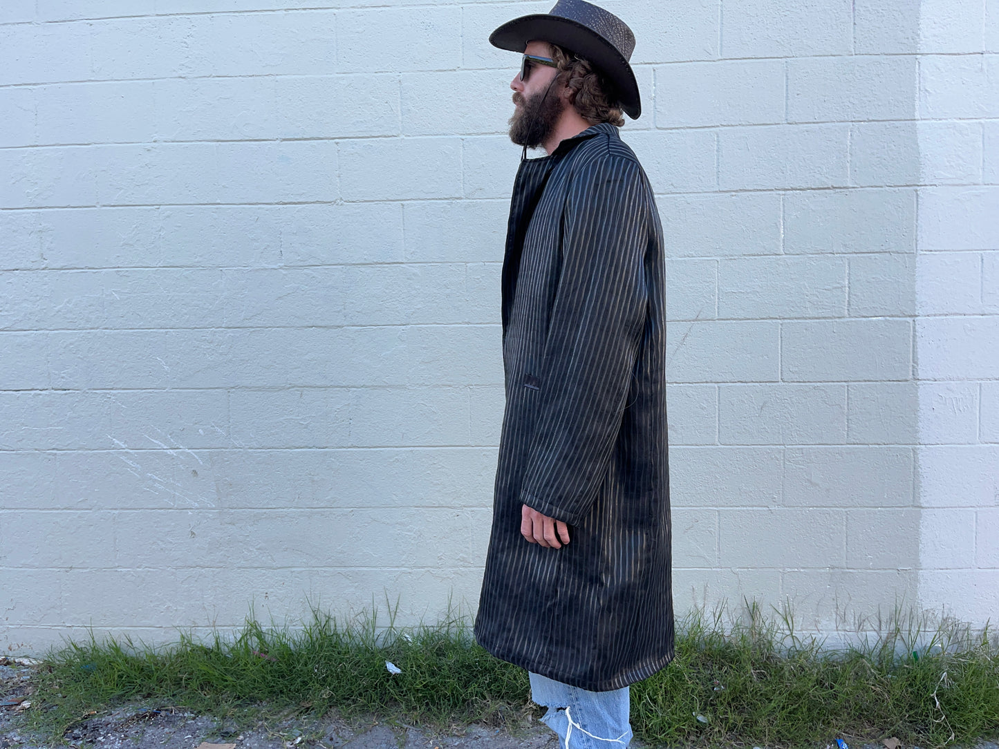 LED fiber optic trench coat, black, phone app remote controlled, all color changeable