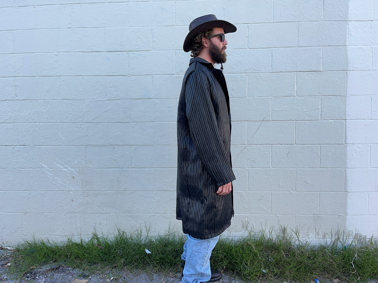 LED fiber optic trench coat, black, phone app remote controlled, all color changeable