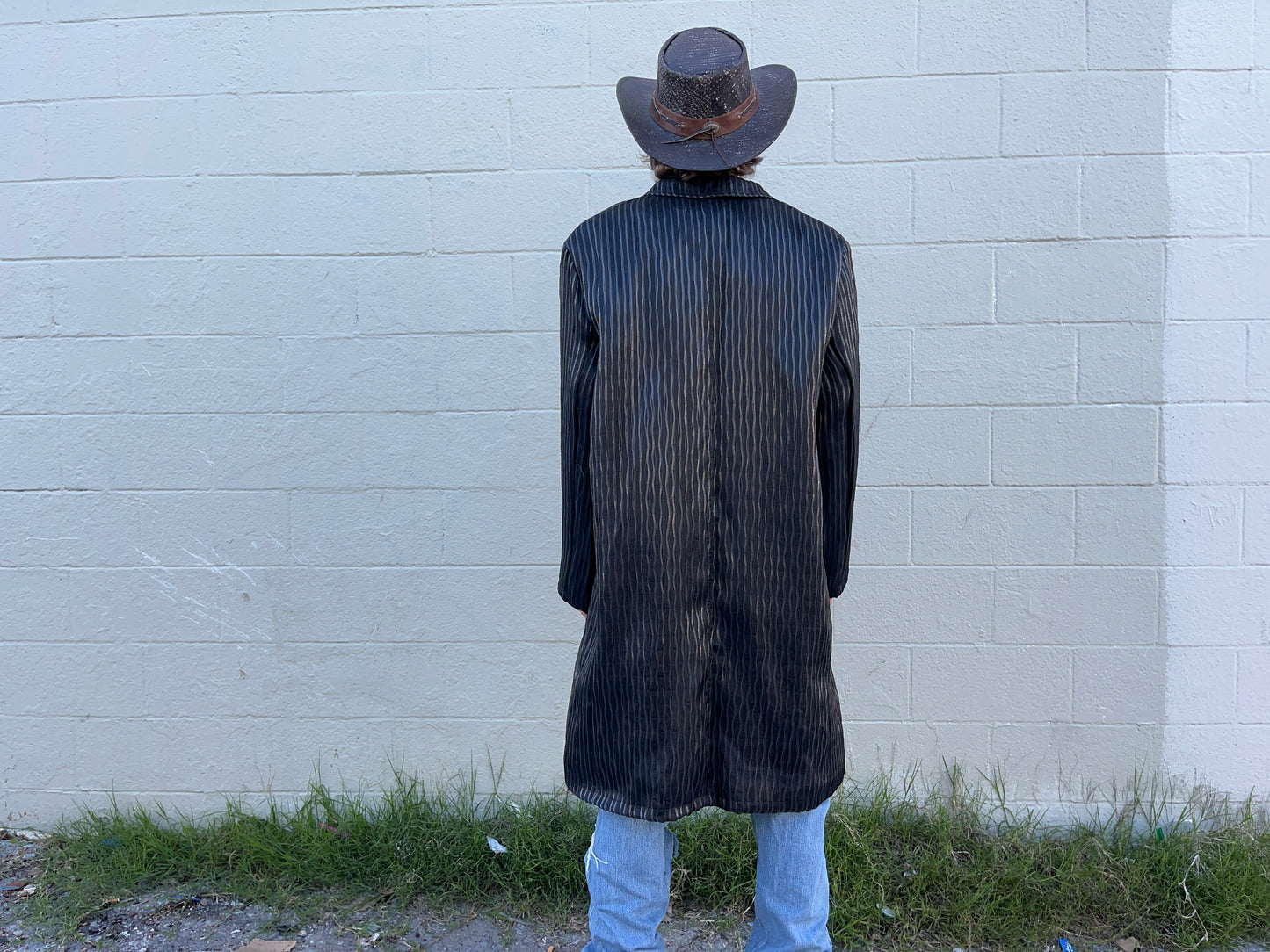 LED fiber optic trench coat, black, phone app remote controlled, all color changeable