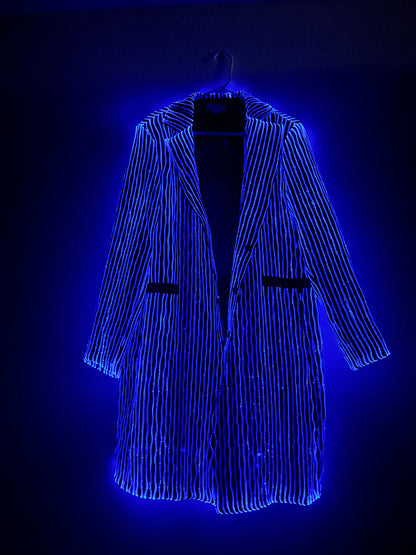 LED fiber optic trench coat, black, phone app remote controlled, all color changeable