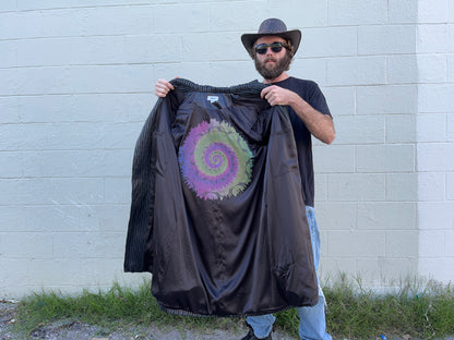 LED fiber optic trench coat, black, phone app remote controlled, all color changeable