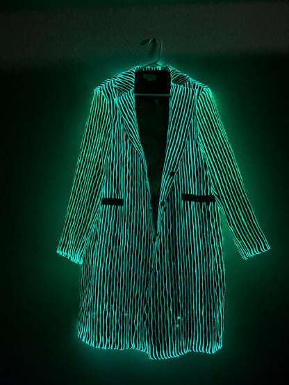 LED fiber optic trench coat, black, phone app remote controlled, all color changeable
