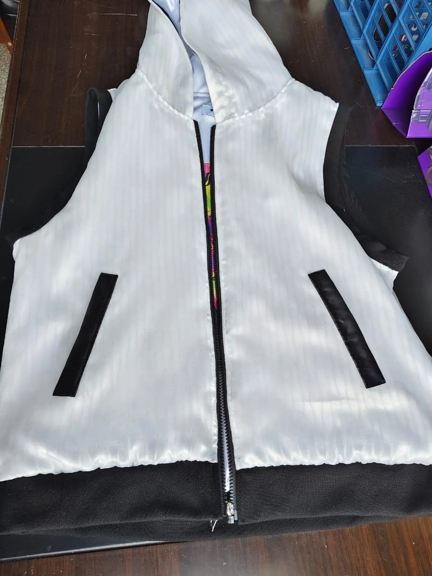 LED fiber optic hooded vest, phone app remote controlled, all colors