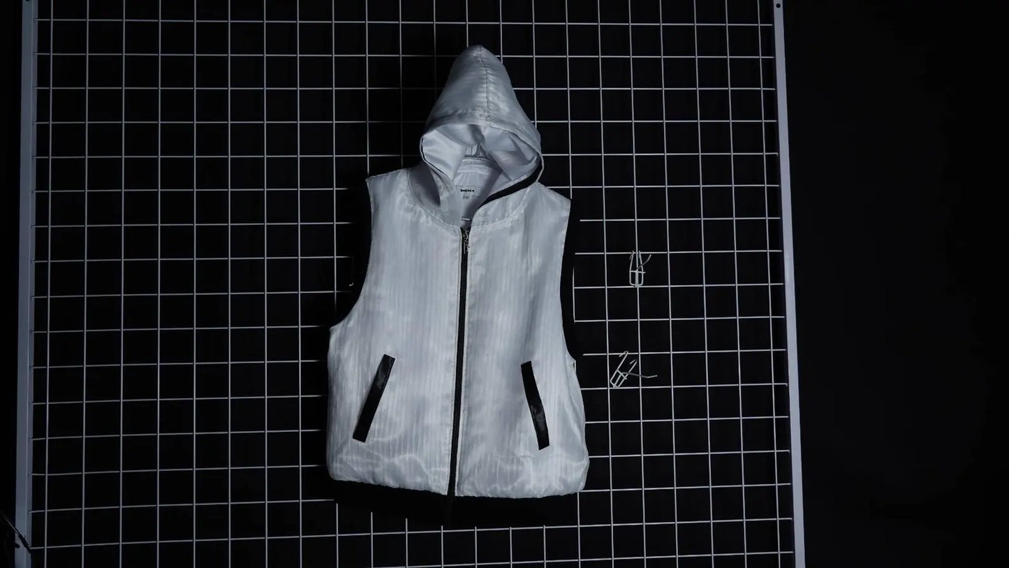 LED fiber optic hooded vest, phone app remote controlled, all colors