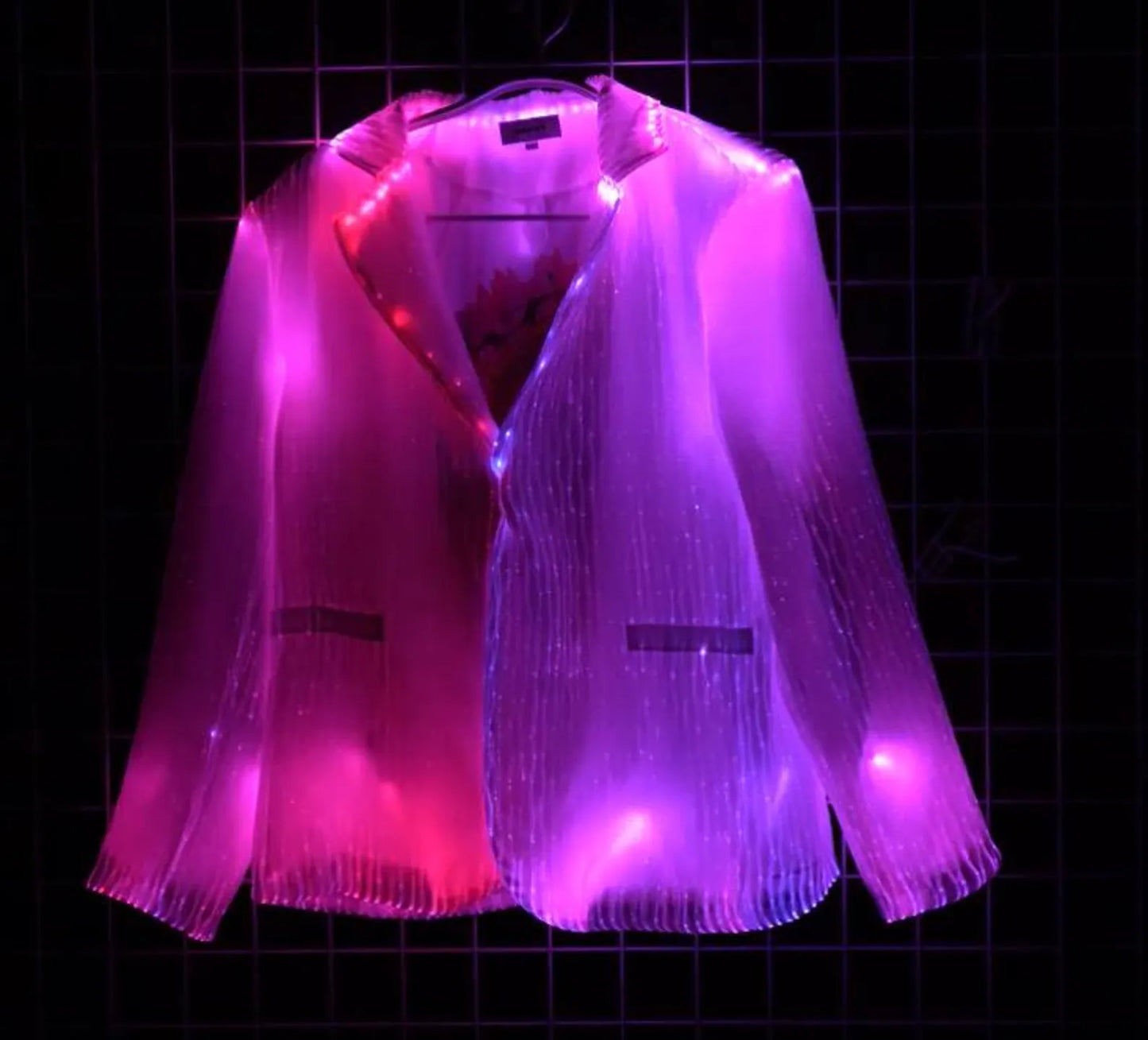 LED fiber optic suit jacket, sport coat, blazer, phone app remote controlled, all colors