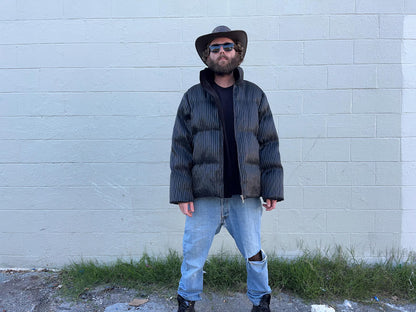 LED fiber optic puffer jacket, black, phone app remote controlled, all colors