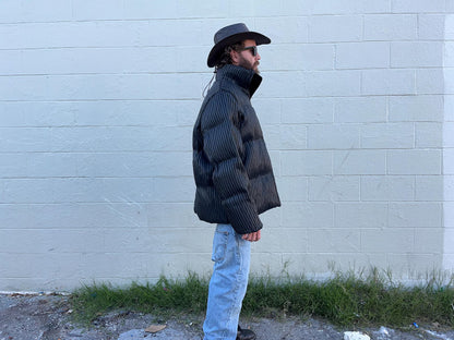 LED fiber optic puffer jacket, black, phone app remote controlled, all colors