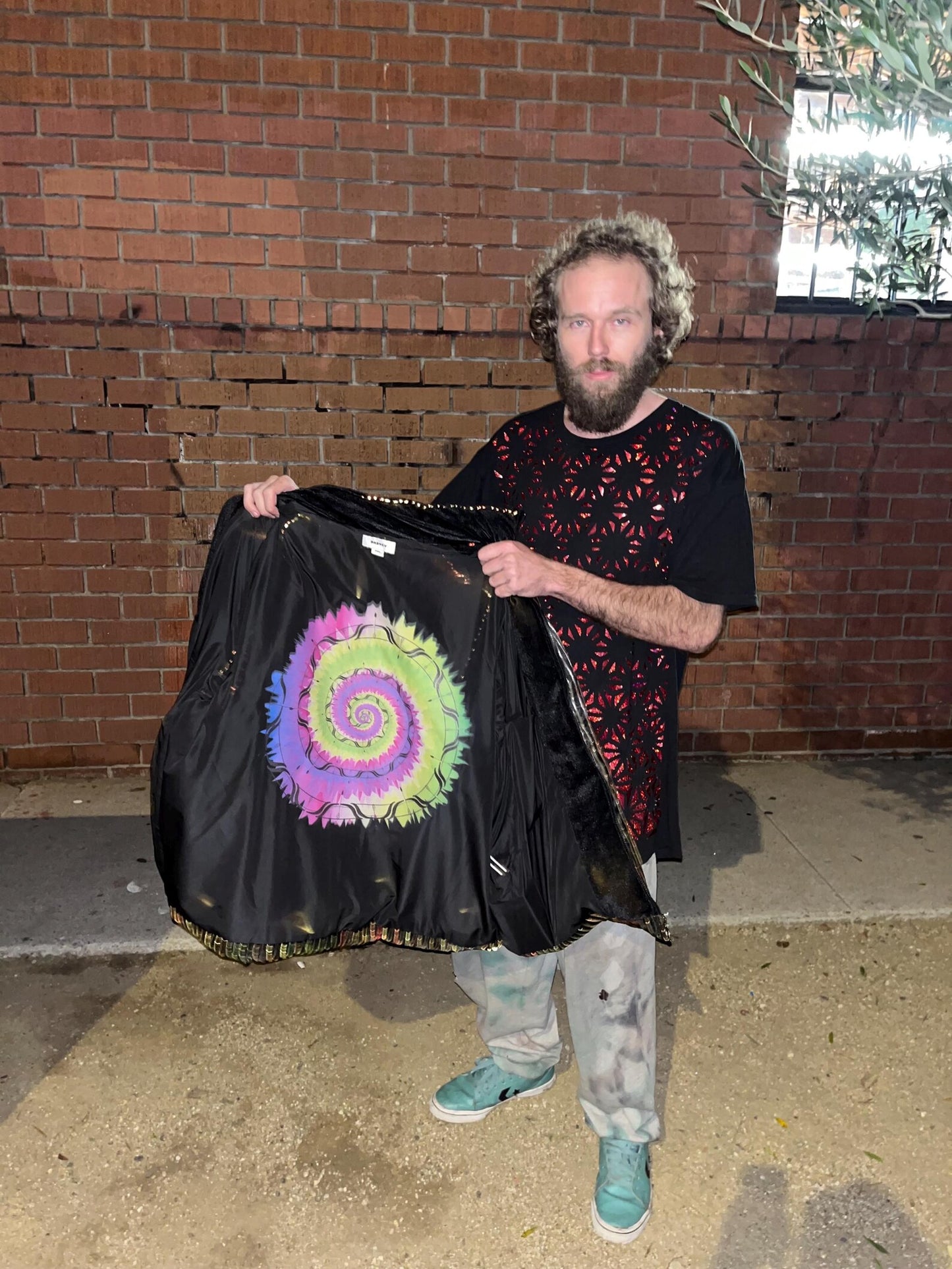 LED fiber optic puffer jacket, black, phone app remote controlled, all colors