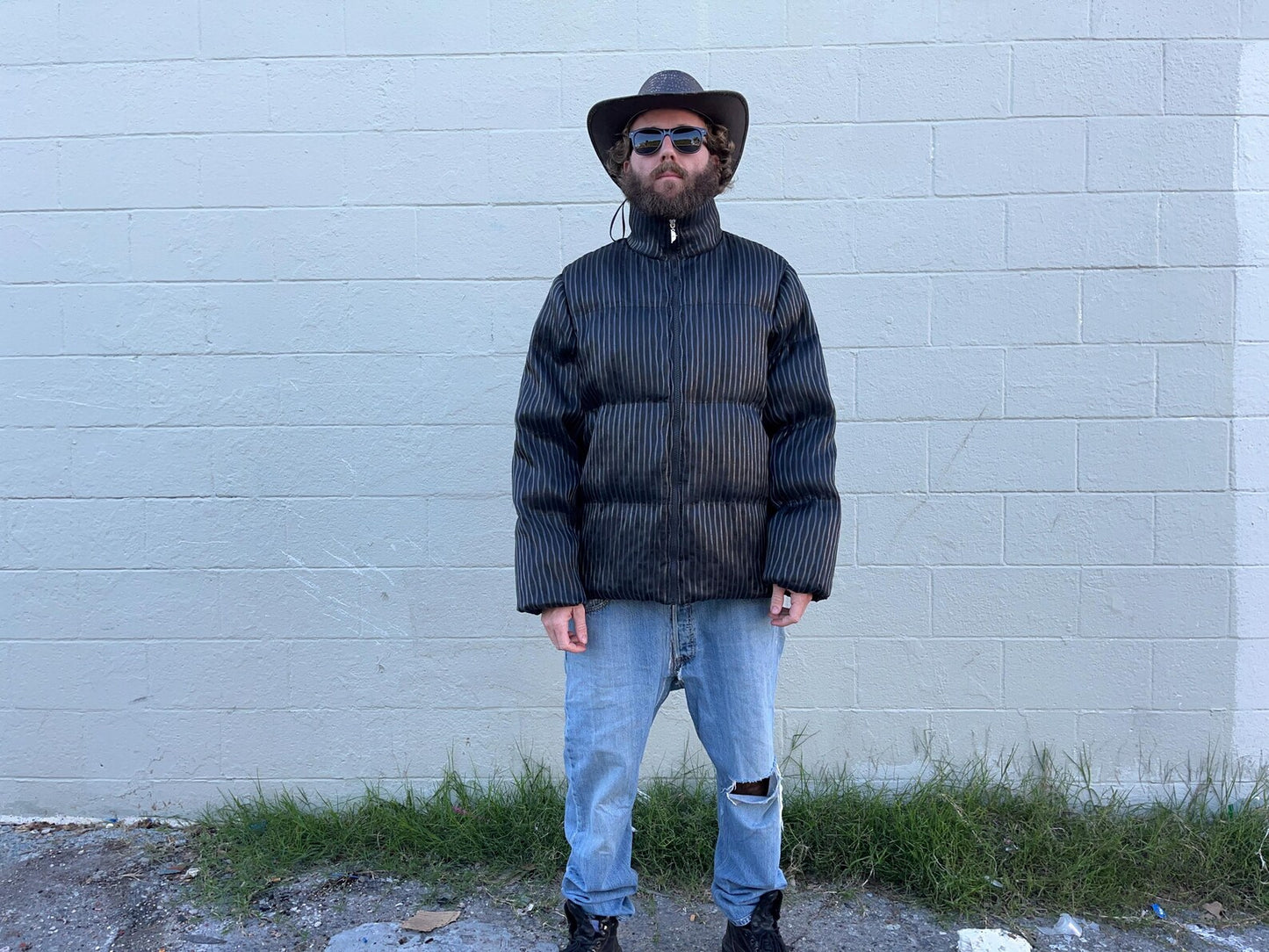 LED fiber optic puffer jacket, black, phone app remote controlled, all colors